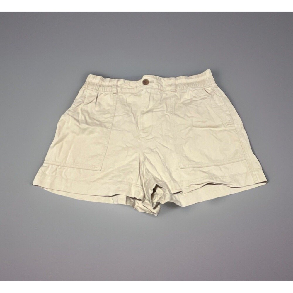 Preppy Gap Utility Shorts Women Beige 8 Cotton Lyocell Relaxed Elastic Waist
